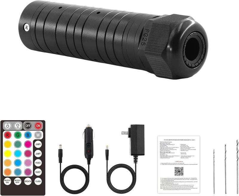 ATOKEE Store 6W Fiber Optic Light Engine for Starlight Headliner, Bluetooth App/RF Remote Control with Music Mode, Car Plug & Power Adapter, PG Connector & 3 Drill Bits - Image 1